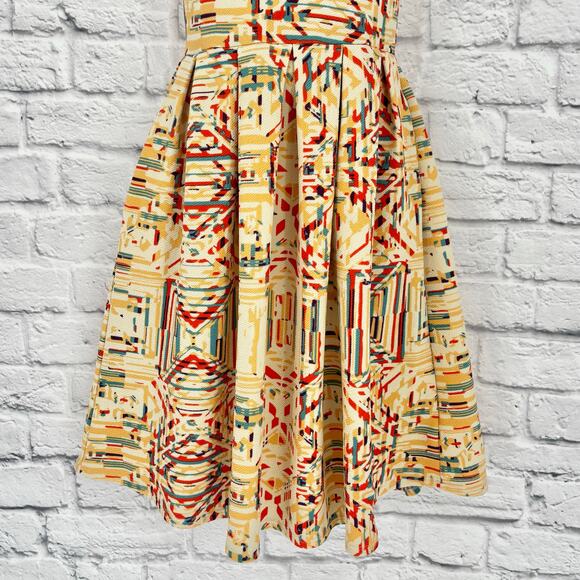 LuLaRoe Amelia Cream Multicolor A-Line Pleated Dress Size XS - Picture 4 of 7